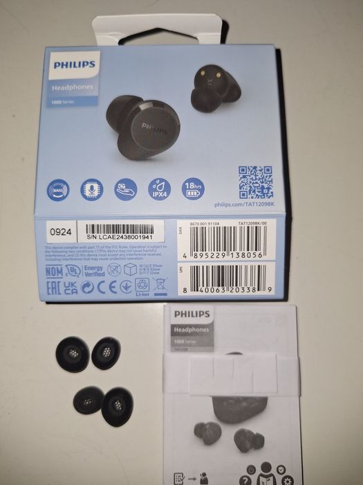 Безжични слушалки Philips - TAT1209BK/00, TWS, черни