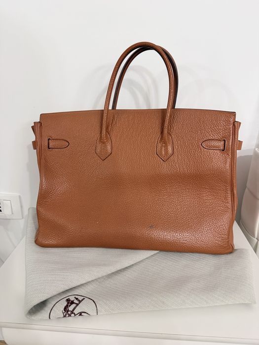 Geantă piele naturală maro caramel, model Birkin, dimensiune mare