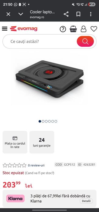 Cooler laptop Redragon Windseeker 15 - 17 inch iluminare RGB