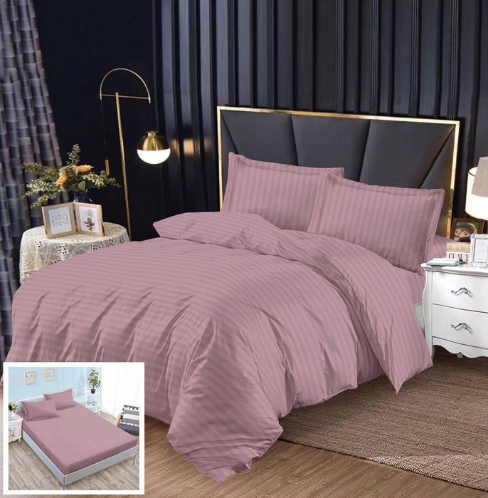 Lenjerie Damasc Madness Dx019, Damasc, 4 Piese, Cu Elastic, Roz