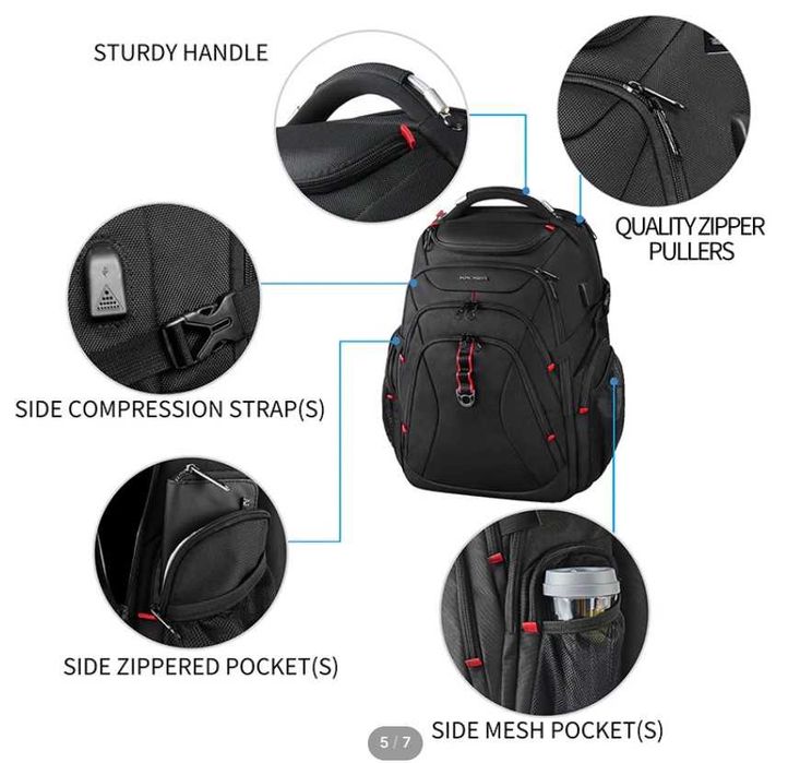KROSER XL Раница за лаптоп 17.3” | USB + RFID | Водоотблъскваща | Бизнес/Пътуване