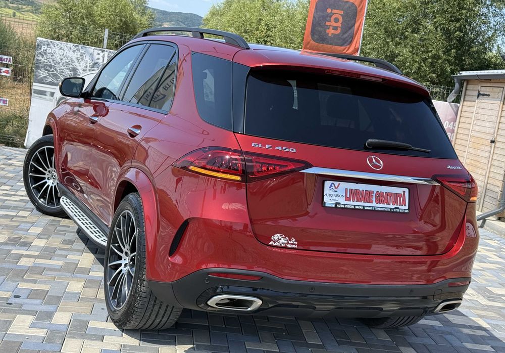 *RATE*Mercedes GLE450 W167 hybrid benzina 367CP 4MATIC//AIRMATIC panorama 2021 AMG Burmeister full km real impecabil culoare deosebita Rosu Manufaktur