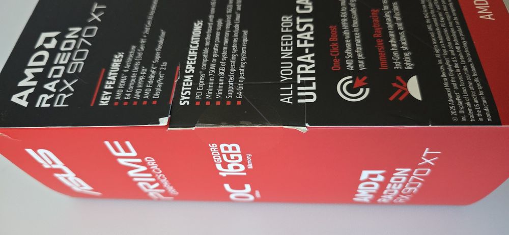 Видео карта Asus Prime RX 9070 XT, 16GB GDDR6 AMD Radeon чисто нова