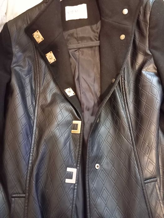 Дамско палтенце с предна част от кожа