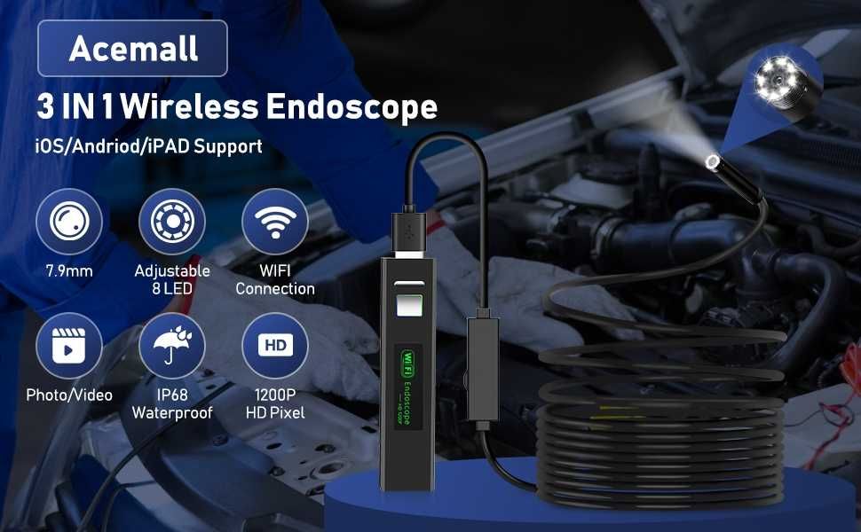 Безжичен ендоскоп камера за телефон с iOS и Android 720p 5м кабел