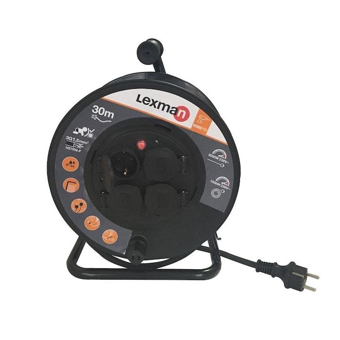 Tambur Lexman, IP44, 4 prize, 3 x 1.5 mmp, 30 m, negru -N-