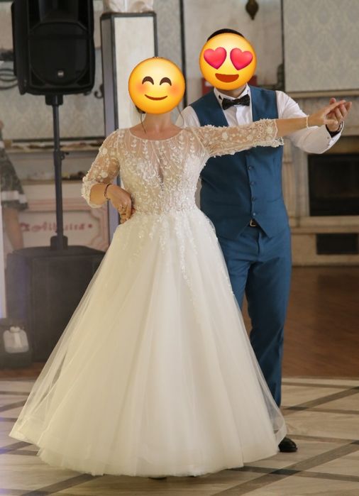 Rochie de mireasă ivoire elegantă, mărime reglabilă 36-42, cu mâneci