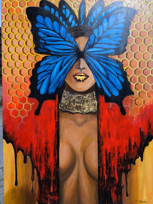 Vând tablou pictat pe pânză "Lady Butterfly" 120x90 cm
