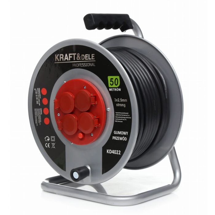 Rola de curent 50 metri, 3 x 2,5 mm, cadru metalic, prelungitor, Kraft