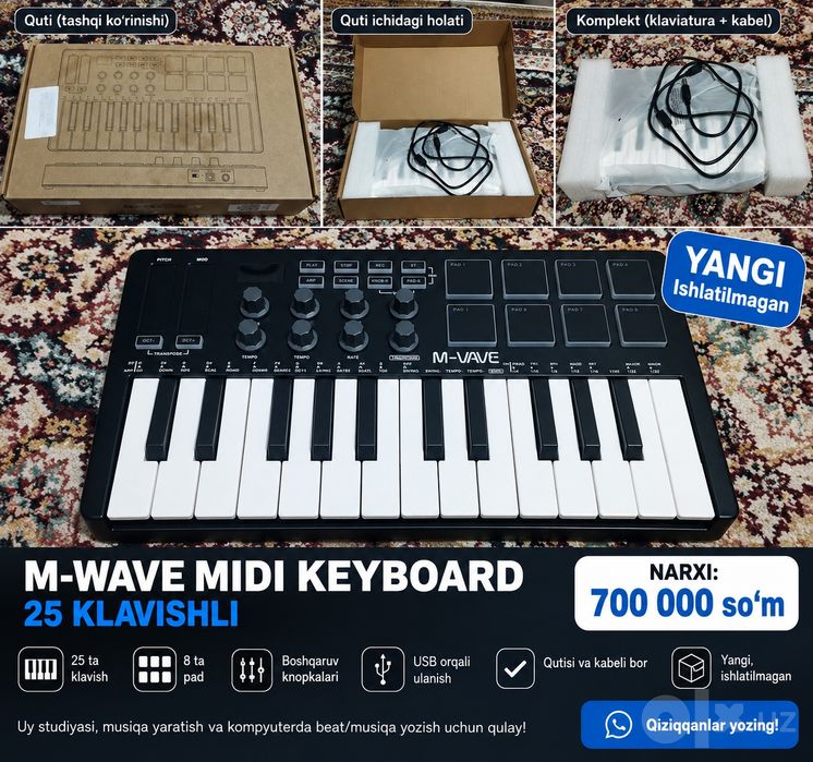 M-WAVE MIDI Keyboard 25 klavishli — Yangi, ishlatilmagan