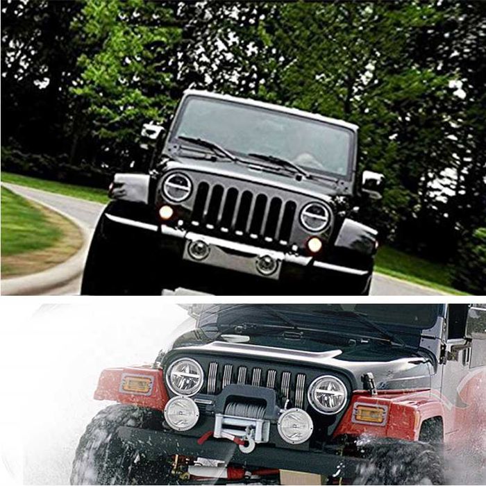 Faruri LED Wrangler JT JK Rubicon Sahara Cu Angel Eyes 96W “RAYDER”