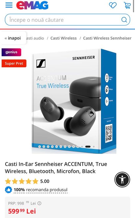Vând căști Sennheiser ACCENTUM True Wireless,noi,sigilate