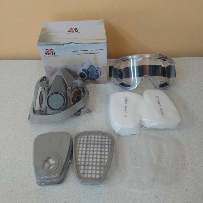Предпазна респираторна маска 6200 с филтри и очила | Работна полумаска
