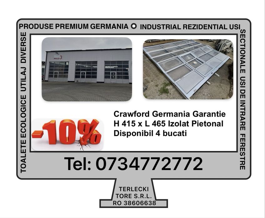 USA SECTIONALA INDUSTRIALA Crawford garaj hala H 415 x L 465 Garantie