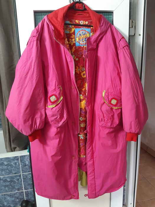 Geaca de iarna pt dama, lunga roz, XXXL, cu gluga detasabila