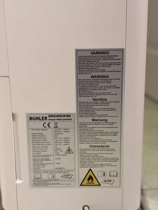 Влагоуловител / Влагоабсорбатор / Dehumidifier Muhler MHD-2045DHI, 20L/24h, LED влаго уловител/абсорбатор