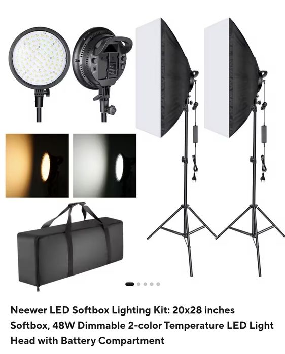 Set 2 Softbox-uri LED Neewer 48W – Temperatură culoare reglabilă + Stative & Geantă