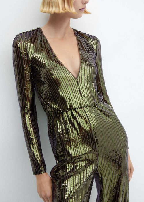 Mango sequin green jumpsuit! New! Size L