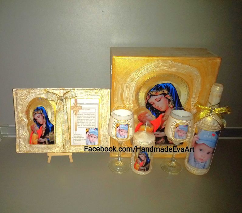 Подарък за Кръстници: Книга-икона, със снимка/ светец/поздрав по избор