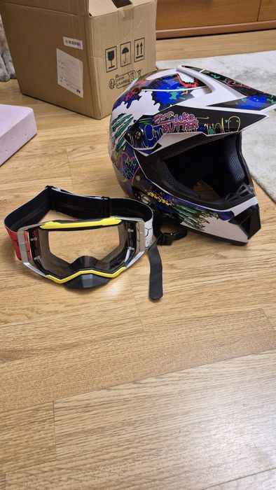 Casca full face  bicicleta downhill enduro cu ochelari noi