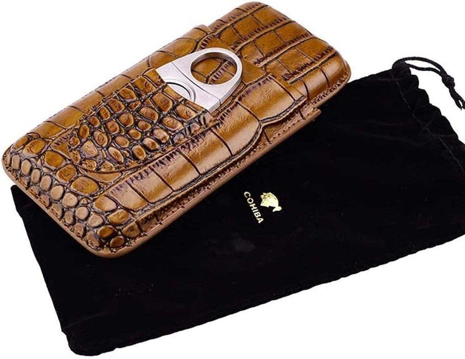 Калъф от телешка кожа за 3 пури със ножичка