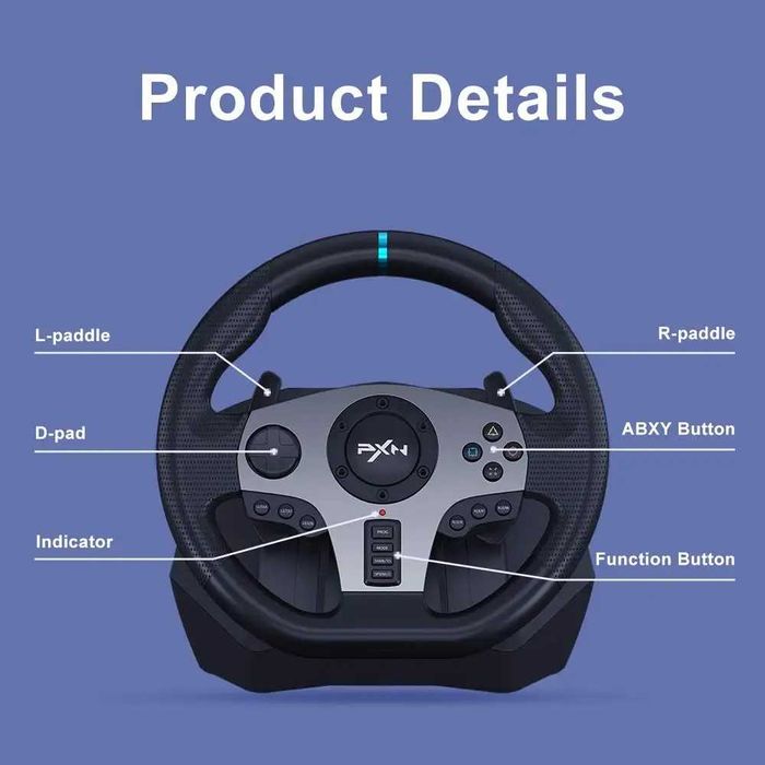 Игровой руль PXN V9 (270°/900°) с тремя педалями и коробкой передач