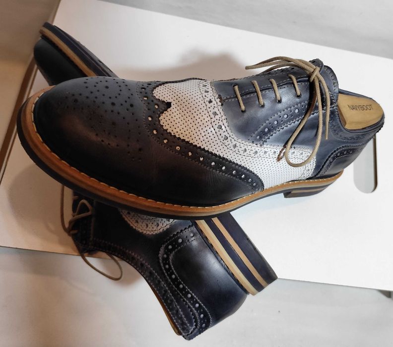 Pantofi derby 46 46.5 brogue Jhones Italy piele naturala moale