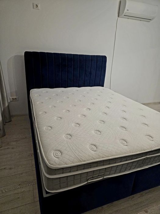 Pat tapitat cu lada depozitare + saltea full ortopedica