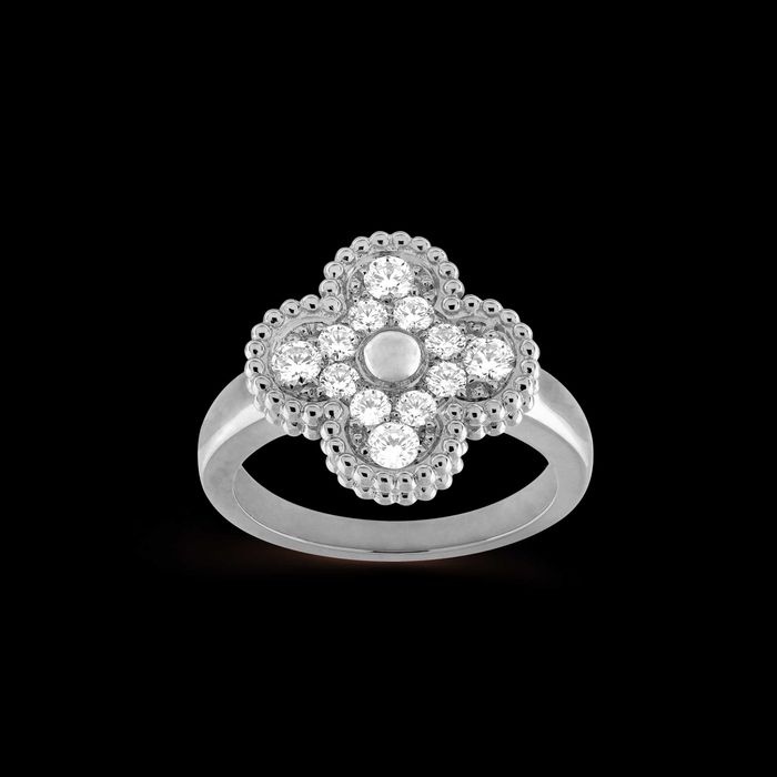 Van Cleef & Arpels VCA Silver Diamond Alhambra Clover Дамски Пръстен