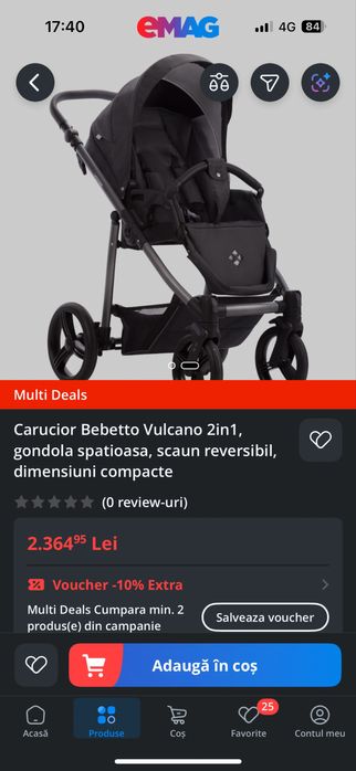 Cărucior Bebetto Vulcano 2-în-1 – ideal portbagaj auto / sezon rece