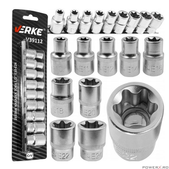 Set de 9 chei tip torx, 1/2" E10-E24, Verke