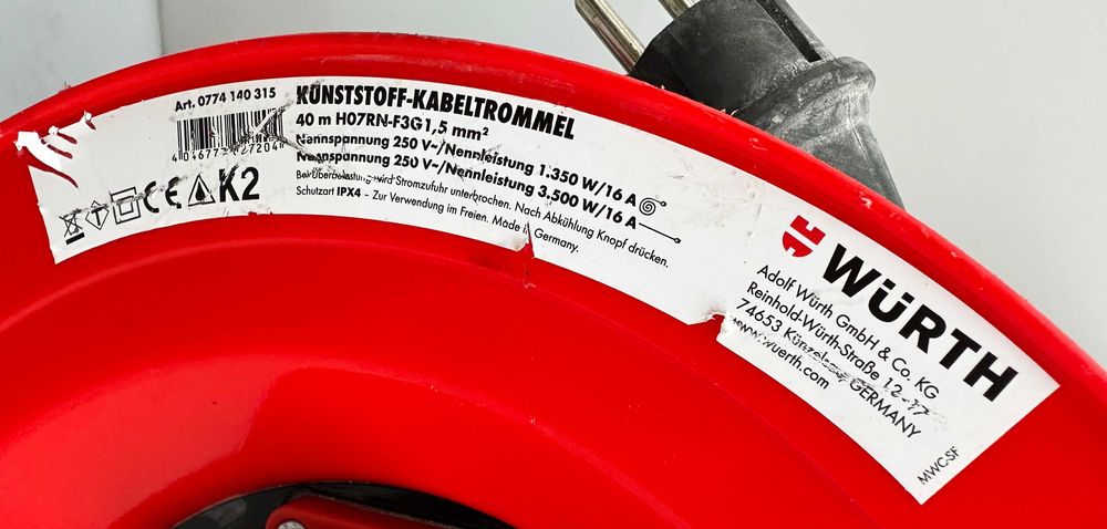 Wurth 0774/140/315 - Качествен немски удъджител макара 40метра