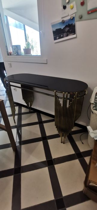 Masă din sticla cu picioare metalice stil Art deco