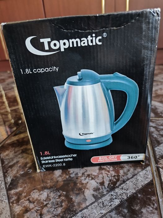 Fierbător de apă, 1800 W, cană electrică de capacitate mare, 1.8 L, Topmatic