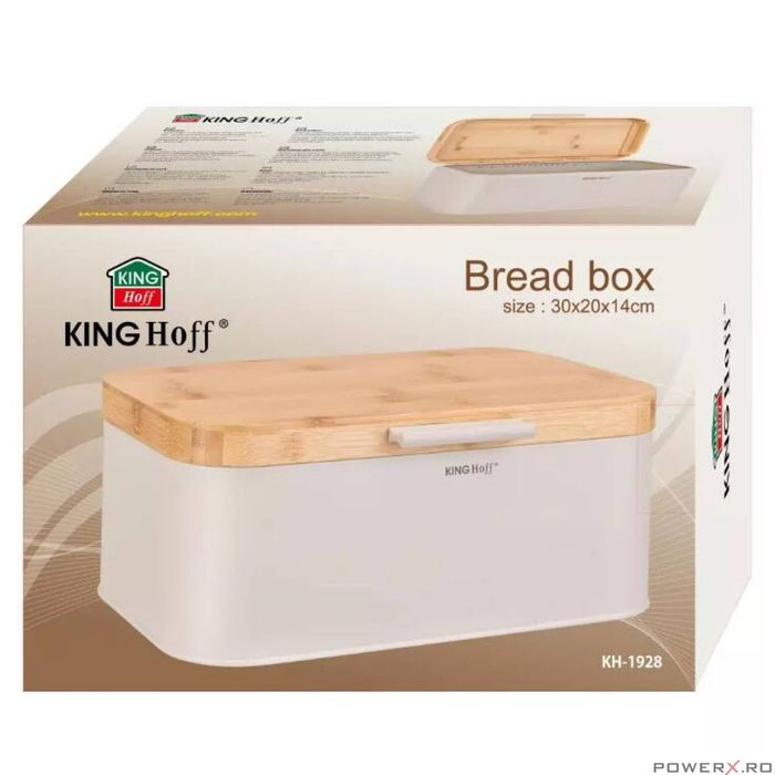 Cutie pentru paine, bej, cu capac din bambus, 30 × 20 × 14 cm,