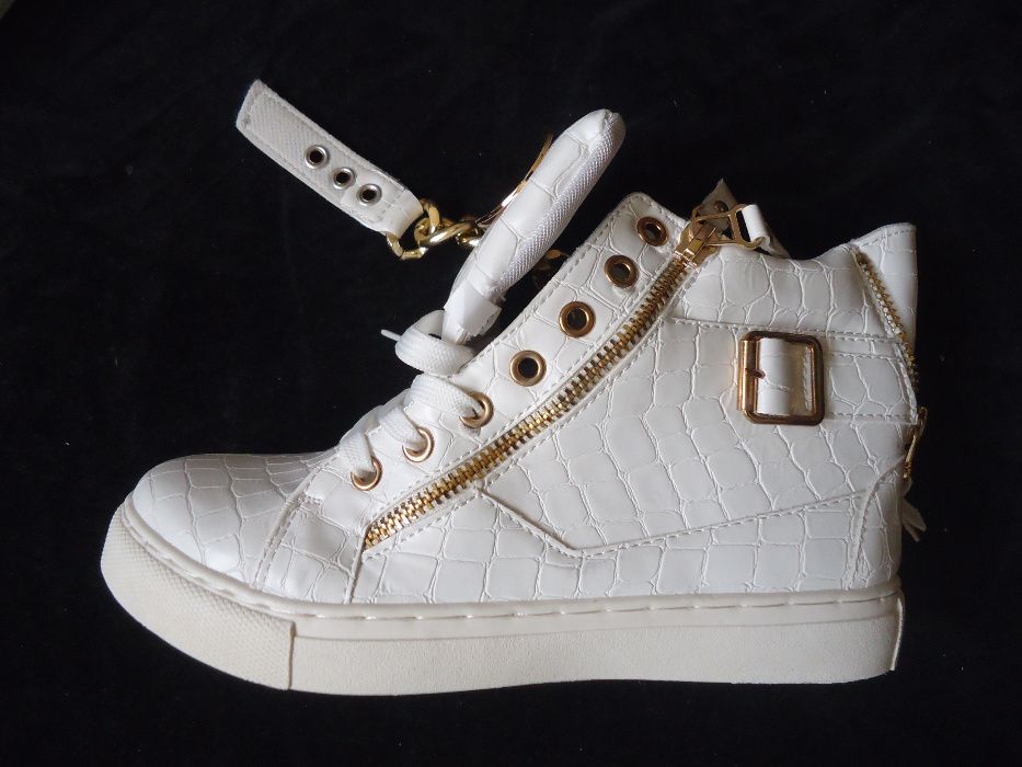 Sneakers albi dama botine albe piele eco ghete lanturi aurii