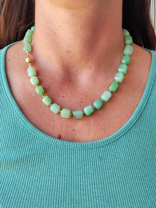 Colier aur 14k cu Crisopraz natural Chrysoprase Lantisor lant crysopraz UNICAT ARTMAX