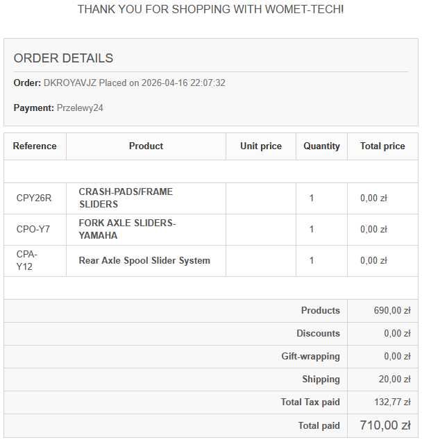 Womet Tech Crash Paduri R7 / MT07 / FZ07 / XSR700