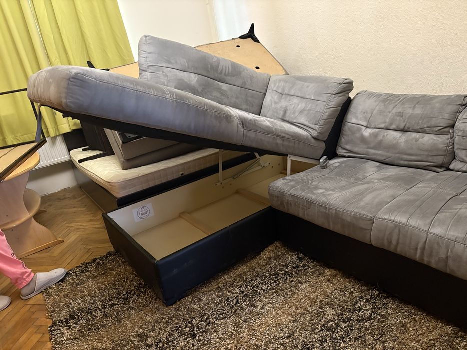 Canapea extensila pat catifeapremium cu sistem depozitare stabila tare/moale confortabila cu mici defecte la extremitati uzura normala ofer transport