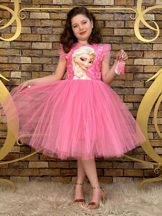 Rochie Elsa, roz,  9 ani- 134 cm