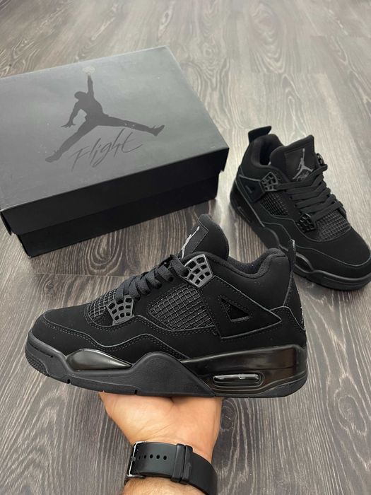 Adidasi NIKE Air JORDAN 4 Retro Black Cat Premium din Piele la Cutie