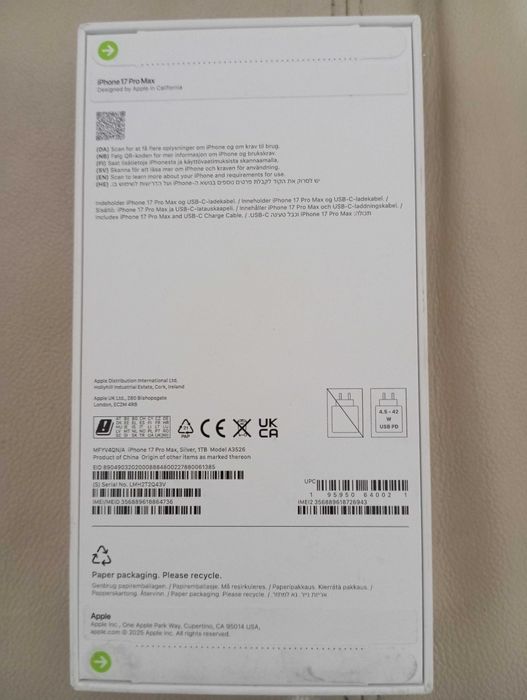 Vand iPhone 17 pro max silver 1 TB n