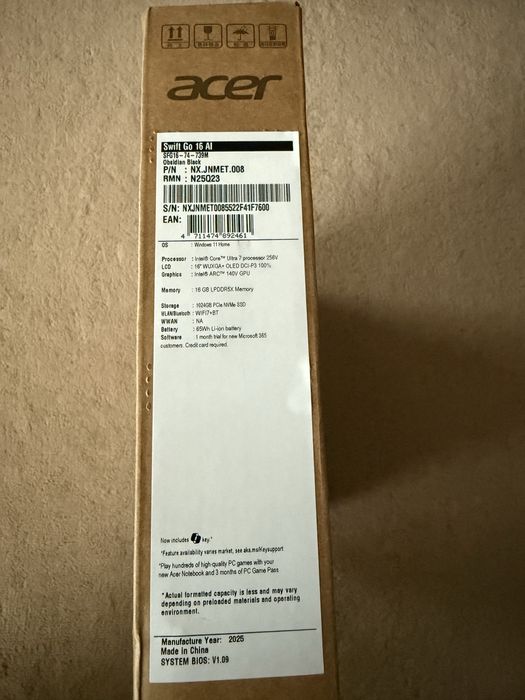 acer swift Go 16 AI SIGILAT