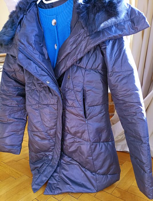 Яке с гъши пух и естествен косъм в синьо