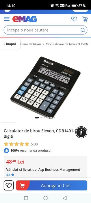 Calculator de birou Eleven, CDB1401-BK, 14 digiti