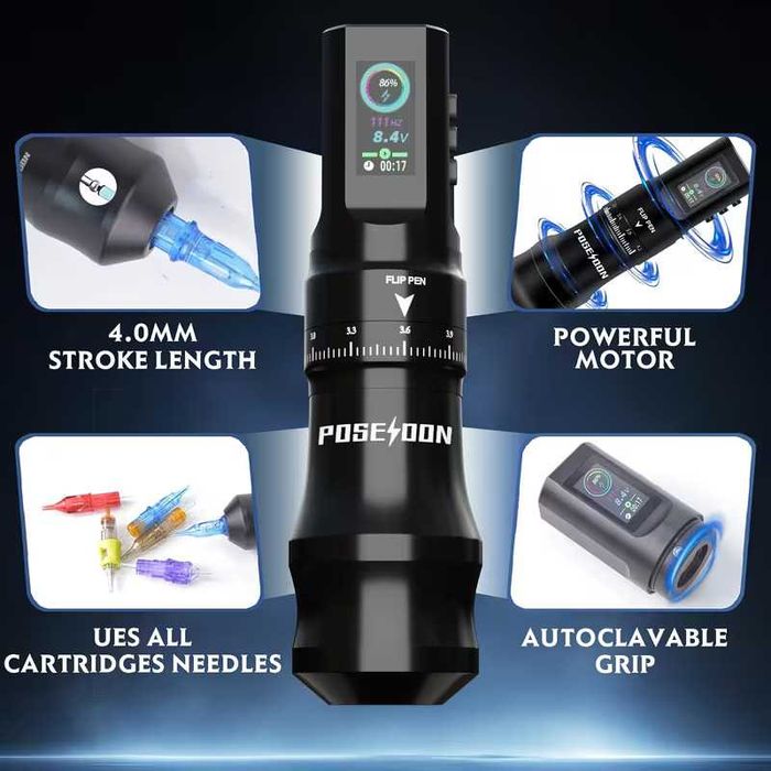 Kit Complet aparat de tatuat Poseidon NOU multi stroke 2.4-4.2 +Bonus!
