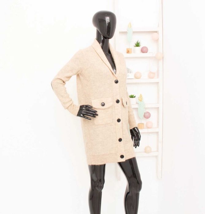 MALENE BIRGER оригинална дамска жилетка мохер и вълна бежова с кожа S