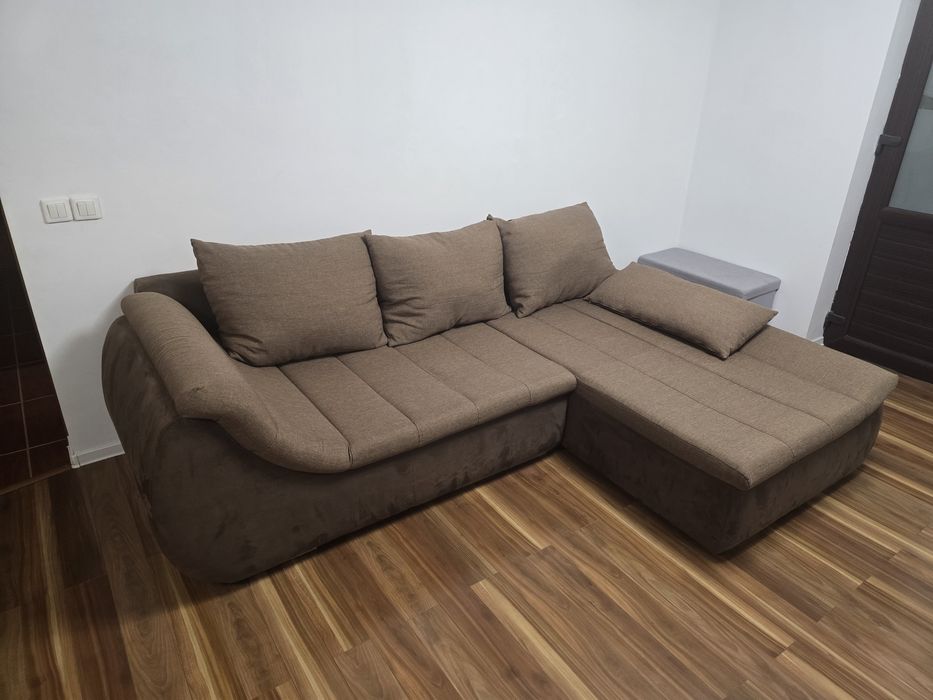 Canapea coltar extensibila, 3 locuri, Lada depozitare, Stofa, Mobexper