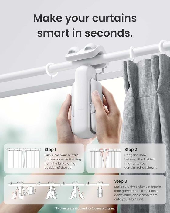Смарт мотор за перде SwitchBot Curtain 3 + Hub 3