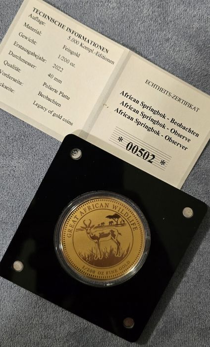 African Springbok Observe (Наблюдение) | Златна монета 999 (1/200 oz
